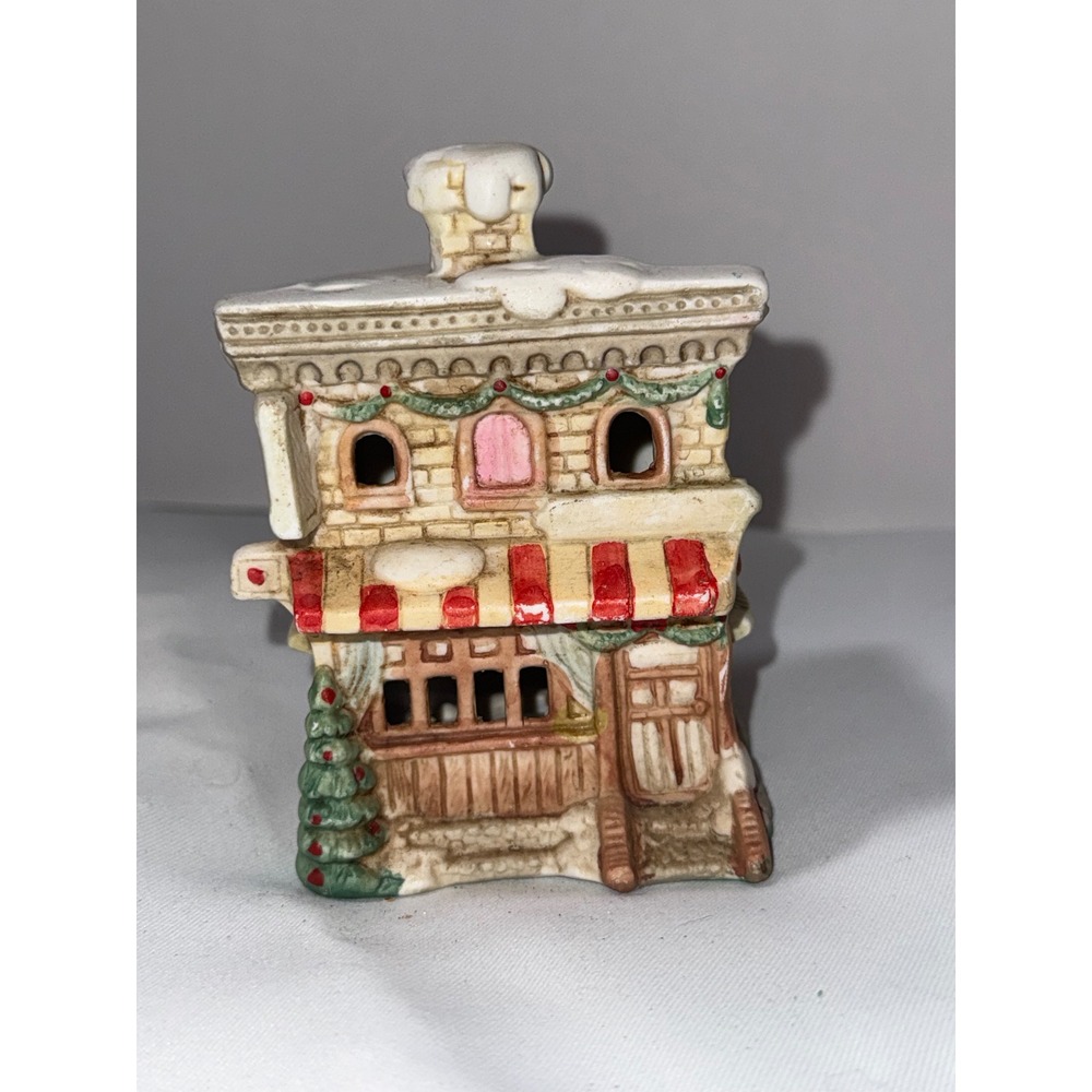 Vintage Ceramic Christmas Village Bakery Shop Miniature Snow Roof 4 Inch